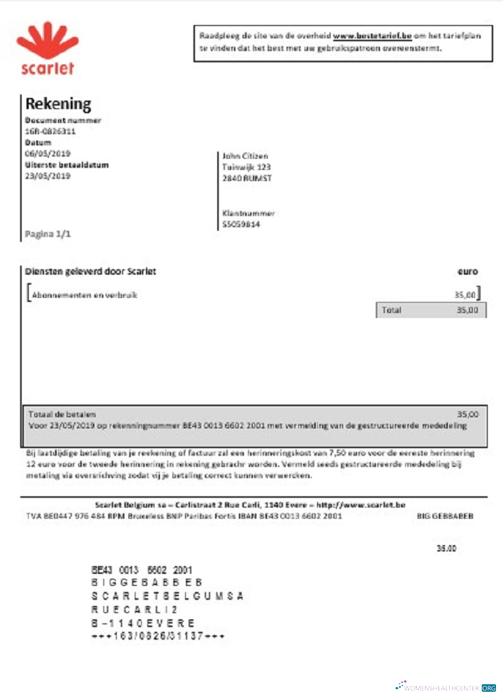 download Belgium Scarlet utility bill template in Word and PDF format (.doc and .pdf) PDF template
